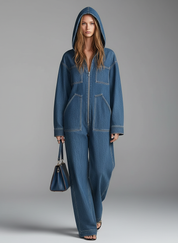 Dames Denim Jumpsuit met Capuchon