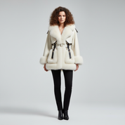 Dames Leren Jas met Vosbontaccenten – Luxe Warme Winterjas