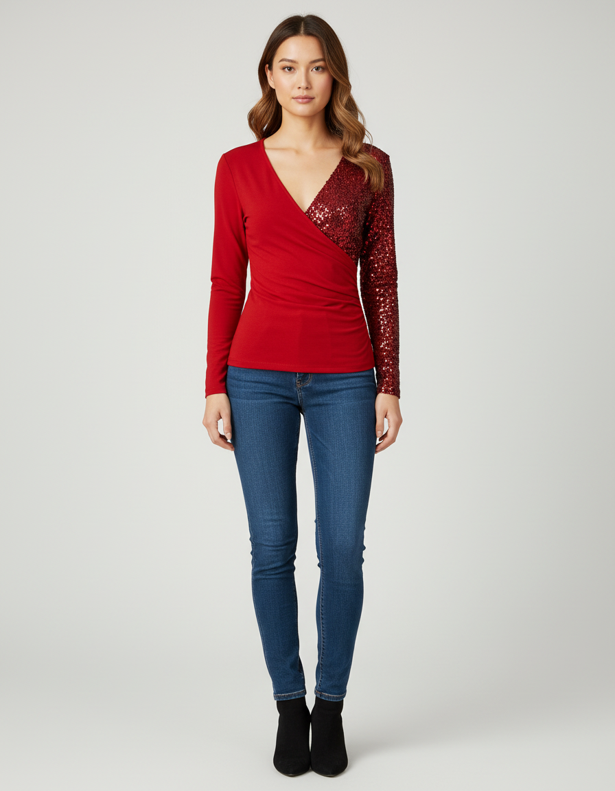 Pailletten Wrap Top voor Dames – Feestelijke Glanzende Wikkeltop