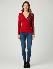 Pailletten Wrap Top voor Dames – Feestelijke Glanzende Wikkeltop