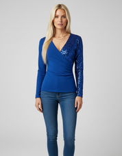 Pailletten Wrap Top voor Dames – Feestelijke Glanzende Wikkeltop