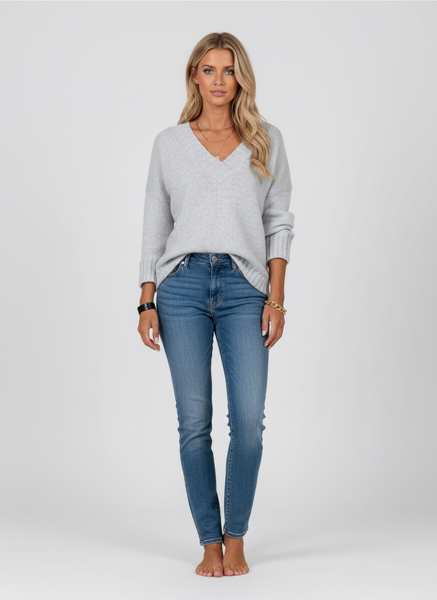 Gebreide V-Hals Trui voor Dames – Zachte Comfortabele Knit Sweater voor Winter en Herfst