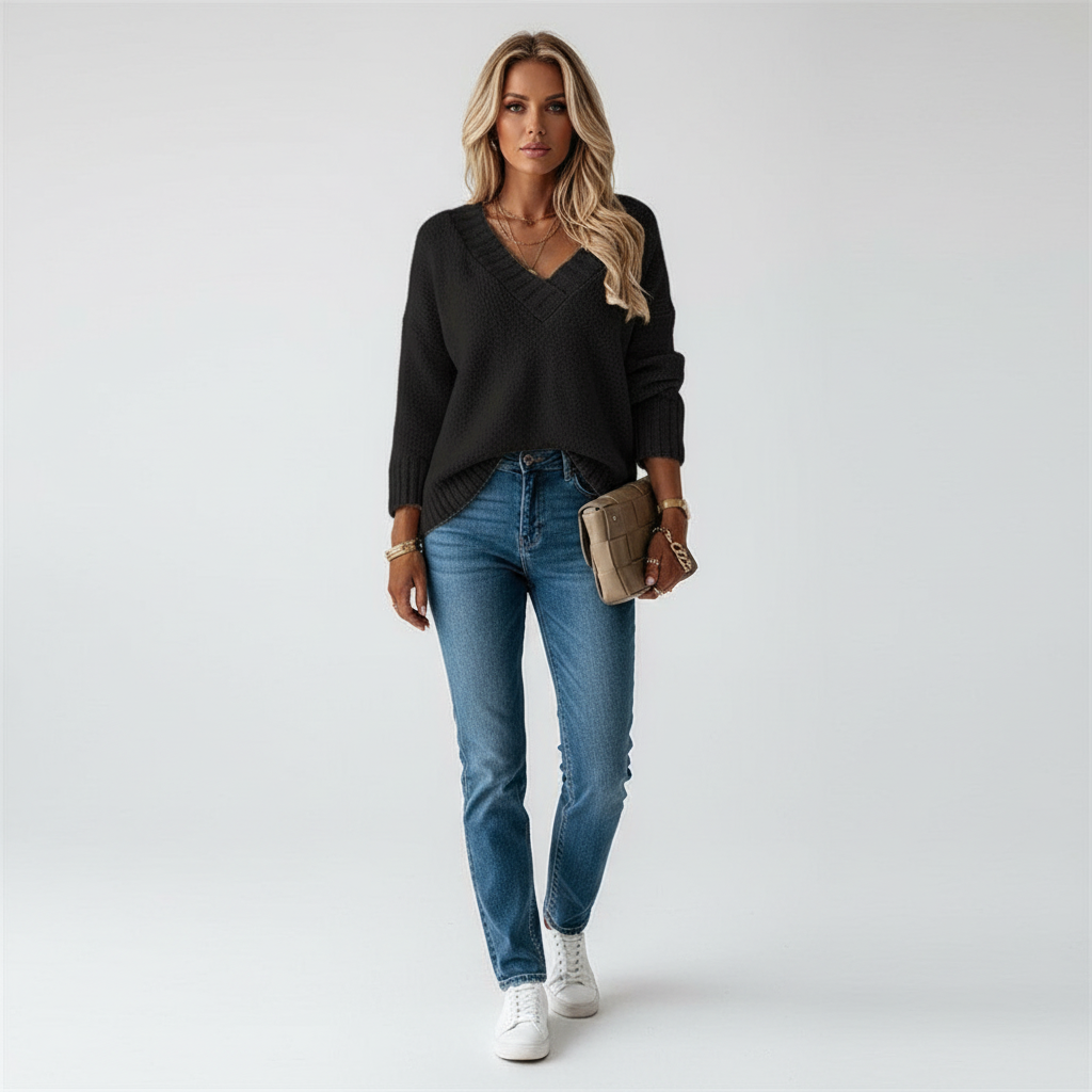 Gebreide V-Hals Trui voor Dames – Zachte Comfortabele Knit Sweater voor Winter en Herfst