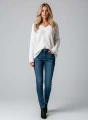 Gebreide V-Hals Trui voor Dames – Zachte Comfortabele Knit Sweater voor Winter en Herfst