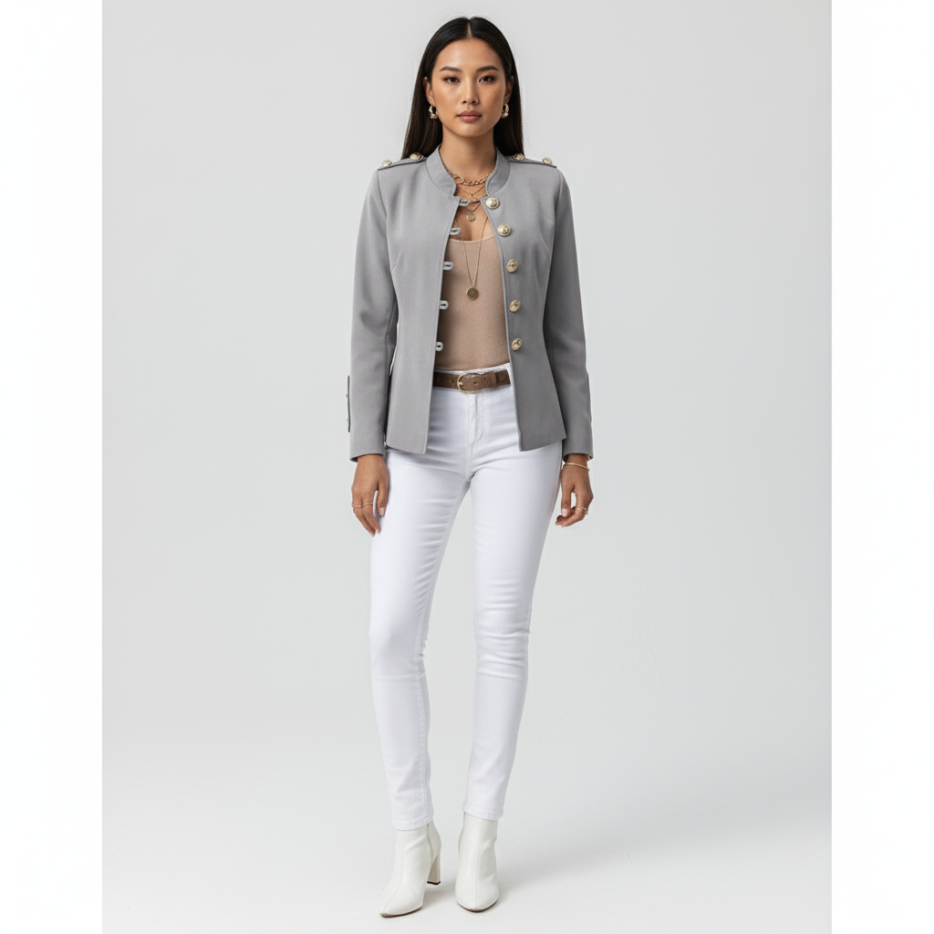 Militair Chic Blazer voor Dames – Stijlvolle Getailleerde Blazer