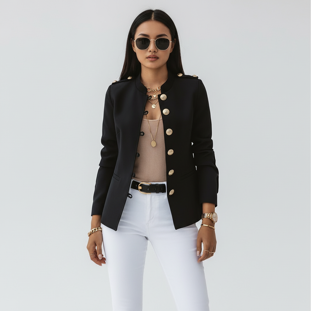 Militair Chic Blazer voor Dames – Stijlvolle Getailleerde Blazer