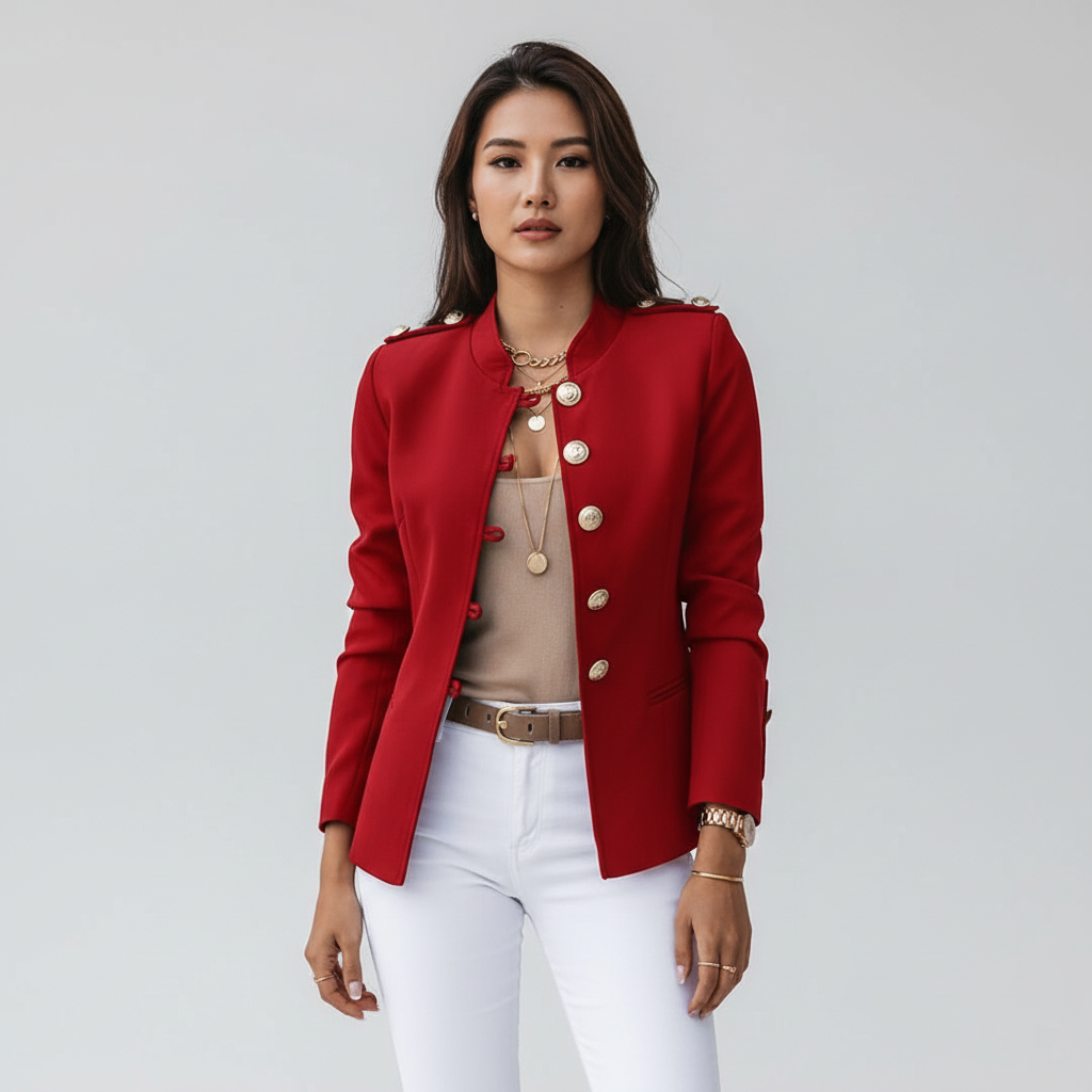 Militair Chic Blazer voor Dames – Stijlvolle Getailleerde Blazer