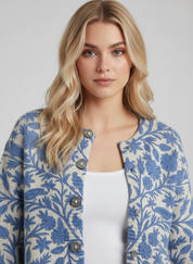 Gebreide Cardigan Dames – Vest met Knopen & Bloemenprint | Comfortabele Damestrui