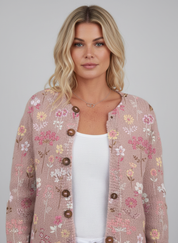 Gebreide Cardigan Dames – Vest met Knopen & Bloemenprint | Comfortabele Damestrui