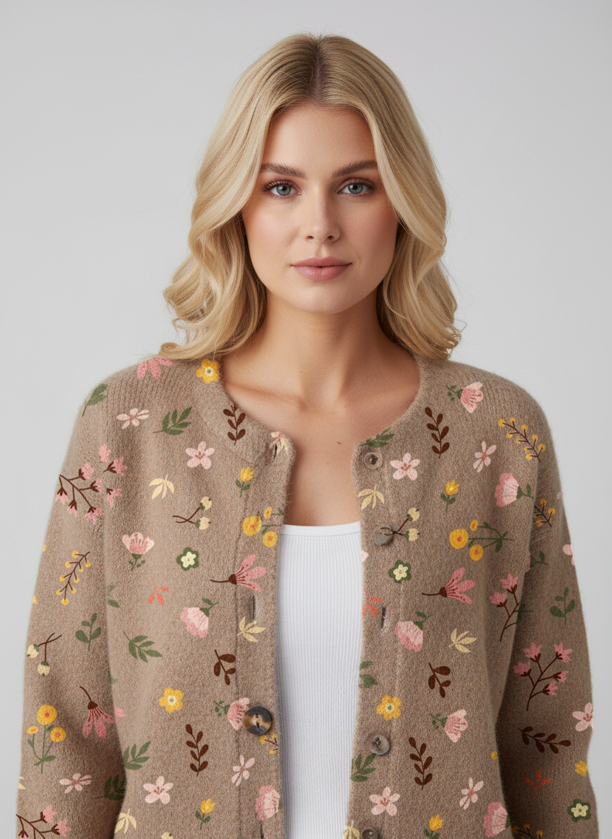 Gebreide Cardigan Dames – Vest met Knopen & Bloemenprint | Comfortabele Damestrui