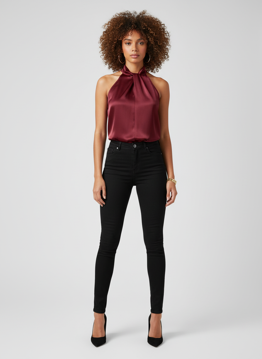 Elegante Feestelijke Dames Top met Satijnafwerking