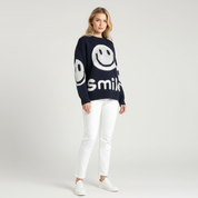 Gebreide Trui met Smiley voor Dames – Zachte Warme Knit Sweater met Smiley-Design