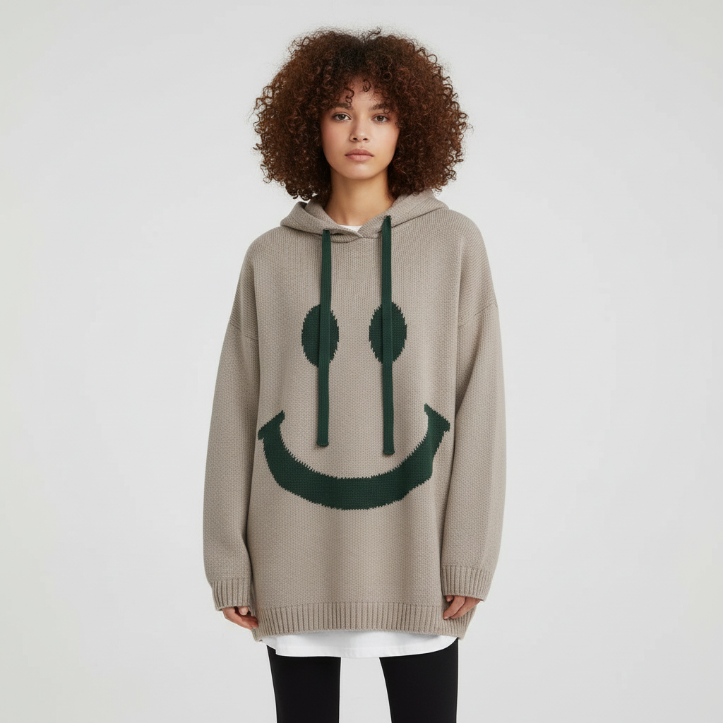 Oversized Smiley Hoodie voor Dames – Comfortabele Zachte Hoodie met Vrolijk Printdesign