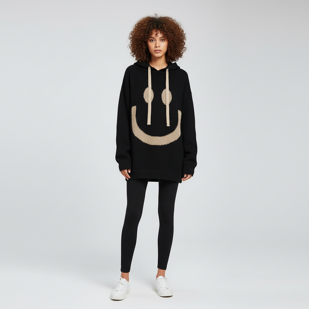 Oversized Smiley Hoodie voor Dames – Comfortabele Zachte Hoodie met Vrolijk Printdesign