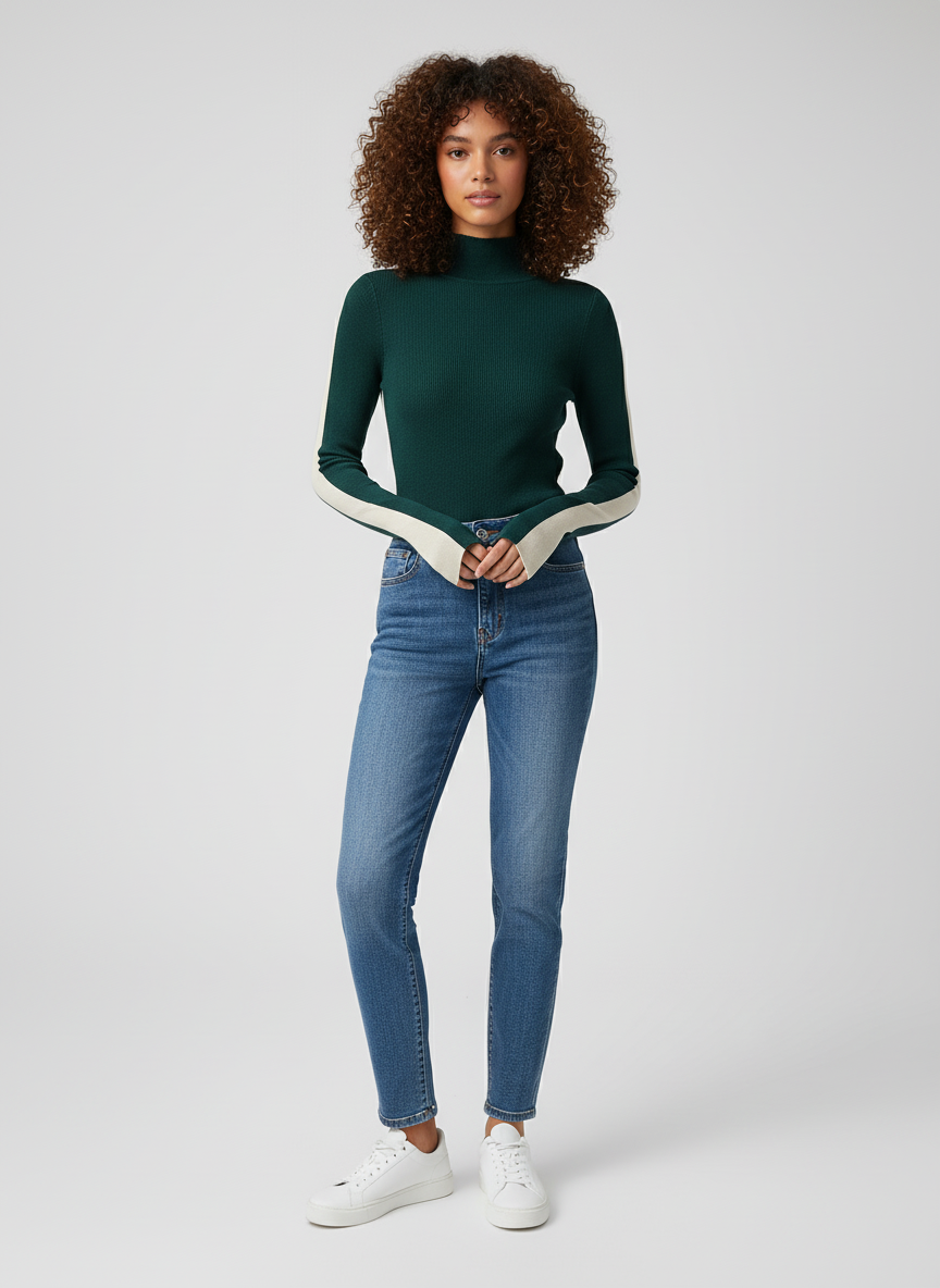Contrast Top met voor Dames – Comfortabele Stijlvolle Knit Top met Sporty Details