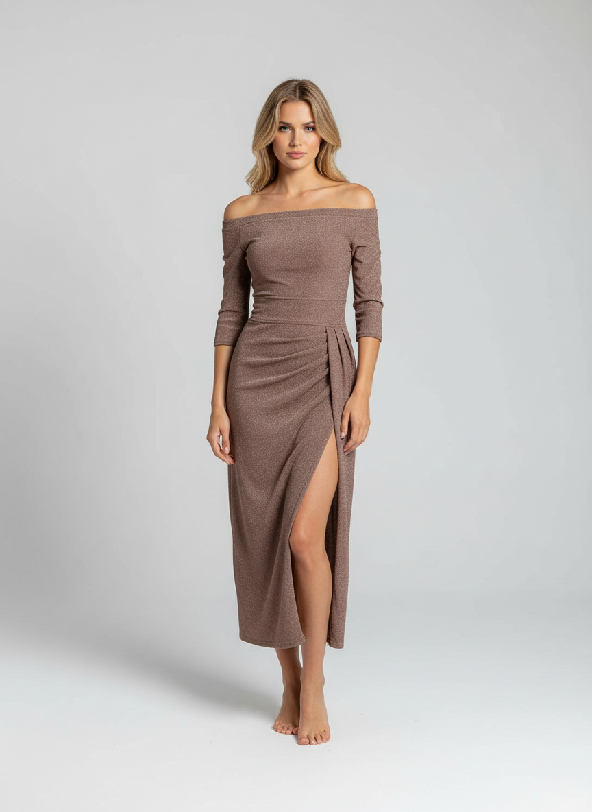 Elegante Glamourjurk Dames – Maxi-jurk met Split en Stijlvolle Plooien