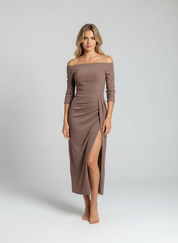 Elegante Glamourjurk Dames – Maxi-jurk met Split en Stijlvolle Plooien