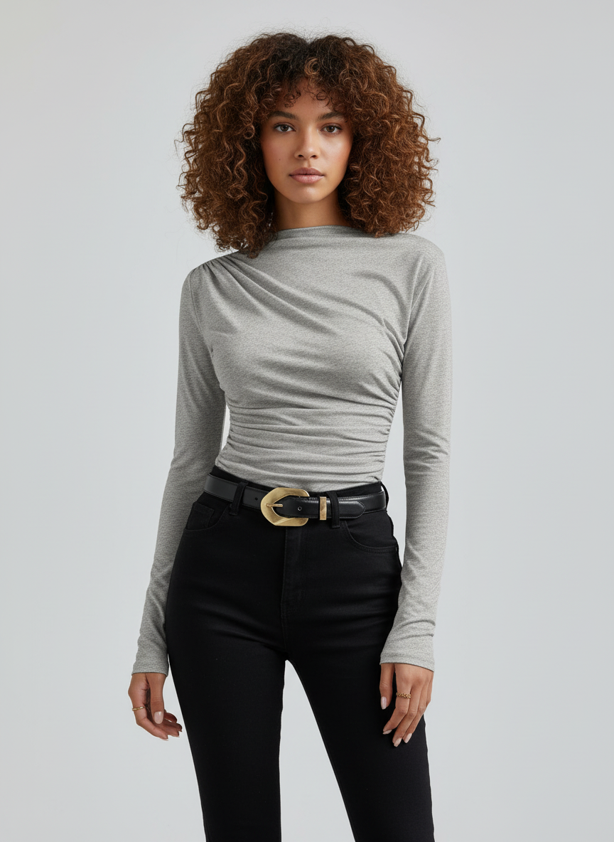 Draping Jersey Top voor Dames – Elegante Getailleerde Top