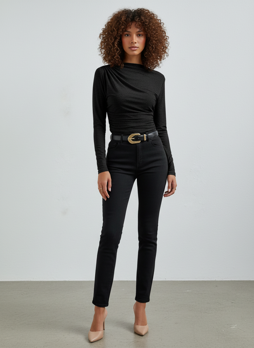 Draping Jersey Top voor Dames – Elegante Getailleerde Top