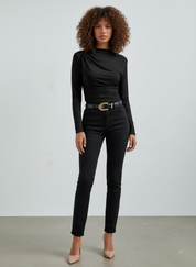 Draping Jersey Top voor Dames – Elegante Getailleerde Top