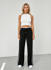 Dames Polyester Blend Wide-Leg Broek met Dubbele Streep