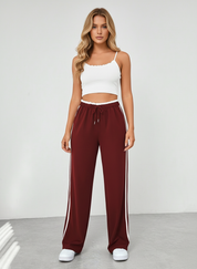 Dames Polyester Blend Wide-Leg Broek met Dubbele Streep