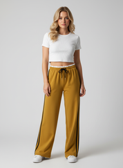 Dames Polyester Blend Wide-Leg Broek met Dubbele Streep