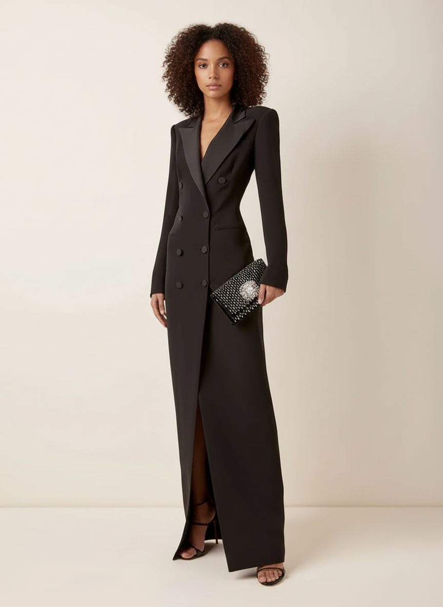 Elegante Maxi-Jurk met Tuxedo-Kraag en Split