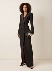 Elegante Maxi-Jurk met Tuxedo-Kraag en Split