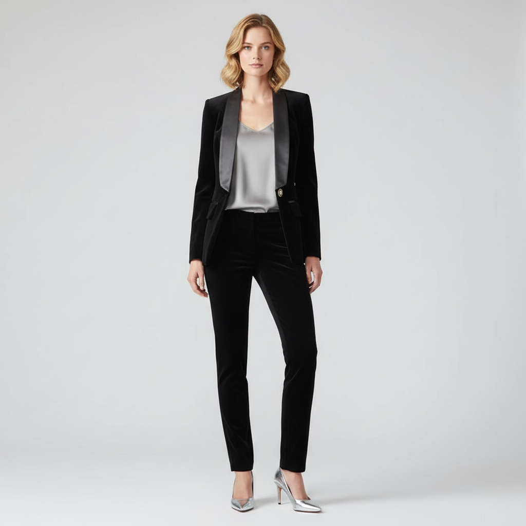 Dames Feestelijke Velvet Blazer met Satijnen Revers