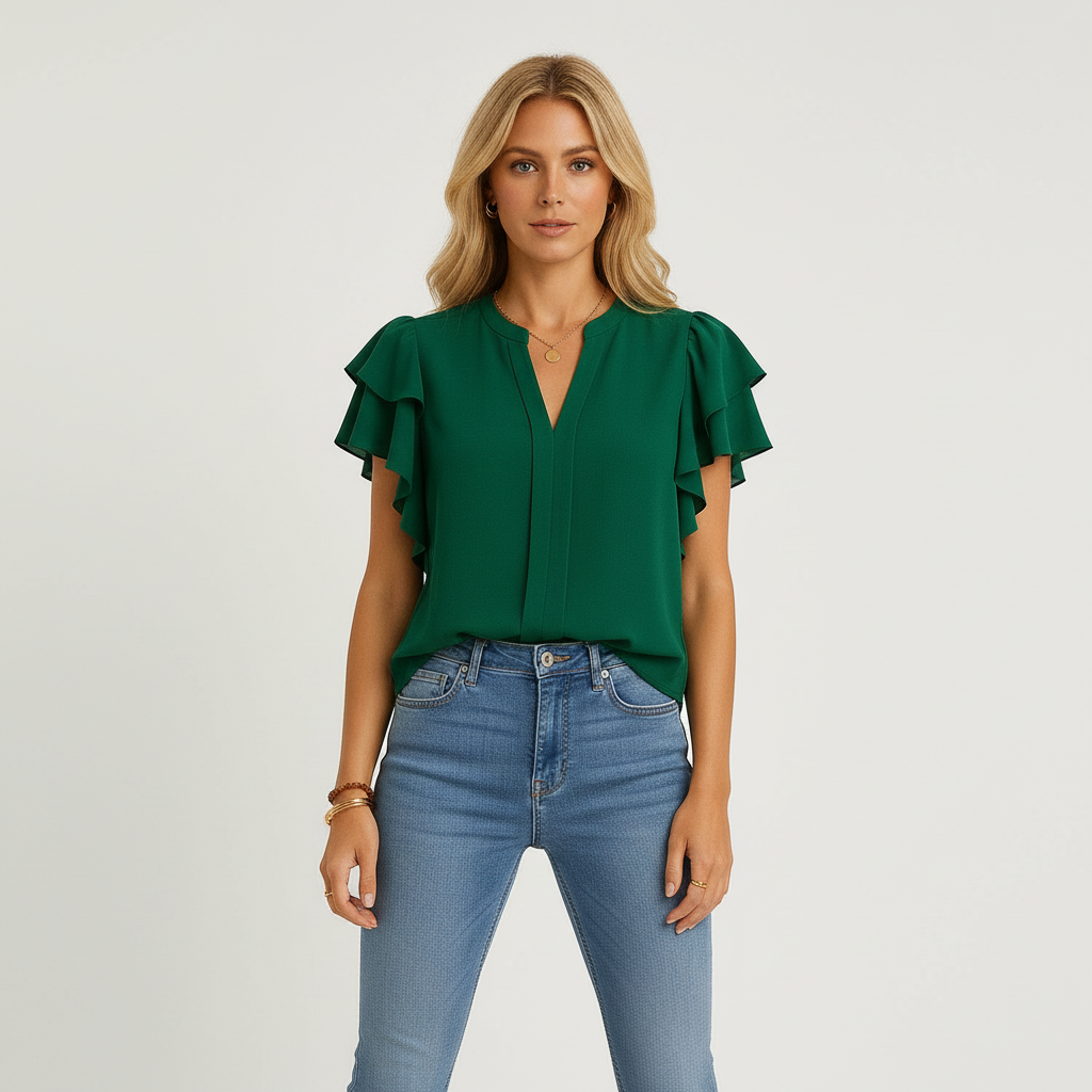 Feestelijke Dames Top met V-hals en Vlinder Mouwen