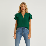 Feestelijke Dames Top met V-hals en Vlinder Mouwen