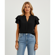 Feestelijke Dames Top met V-hals en Vlinder Mouwen