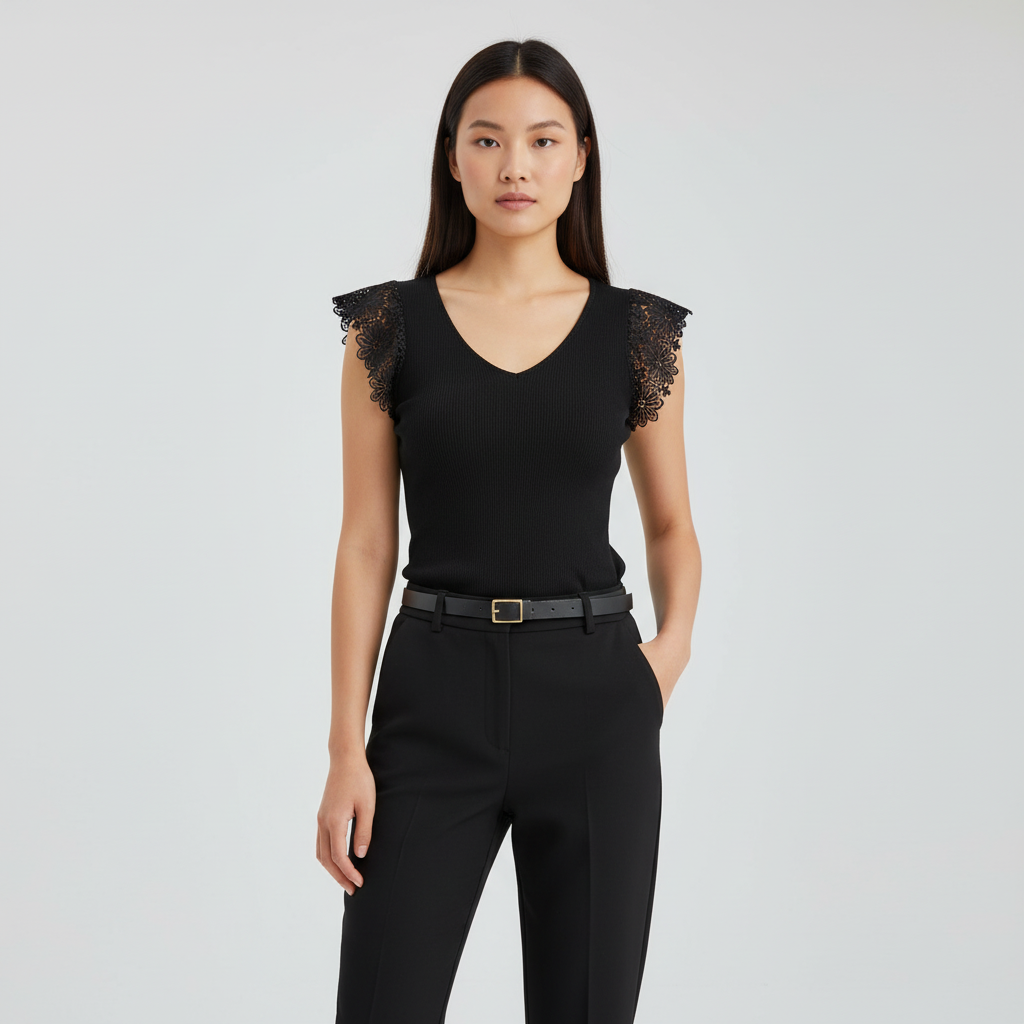 Elegante V-Hals Dames Top met Kant Details