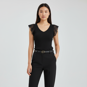 Elegante V-Hals Dames Top met Kant Details