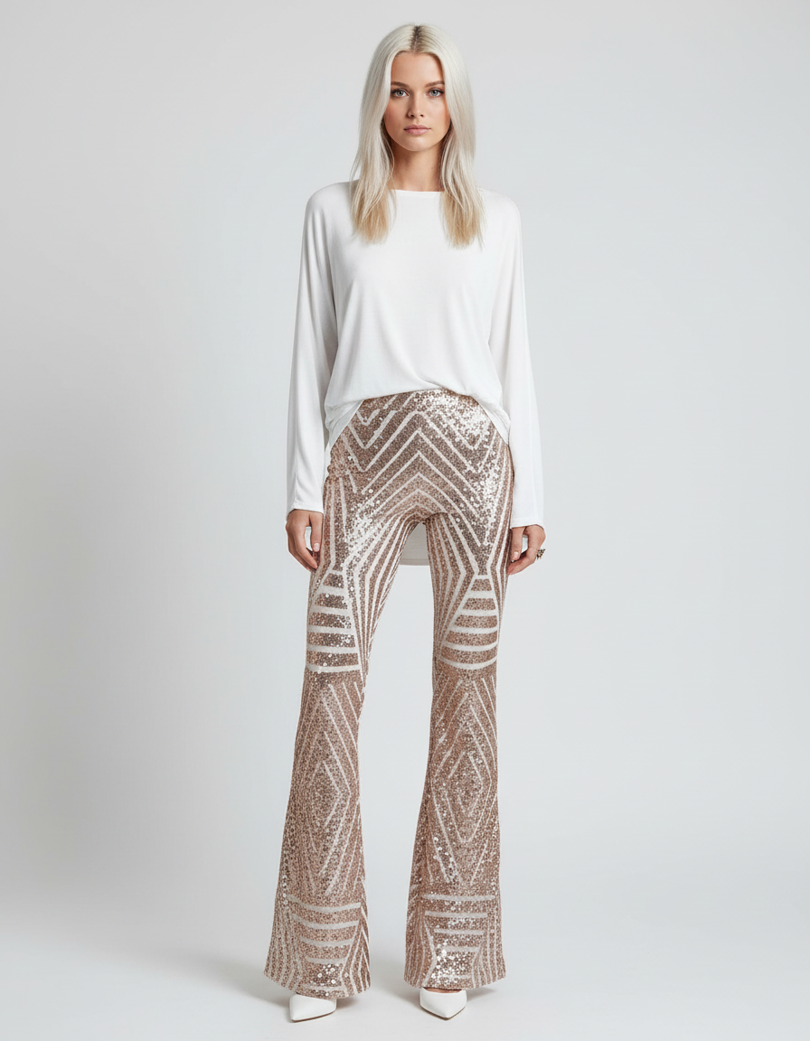 Feestelijke Pailletten Broek met Wijde Pijpen