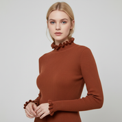 Dames Gebreide Longsleeve met Ruches Details