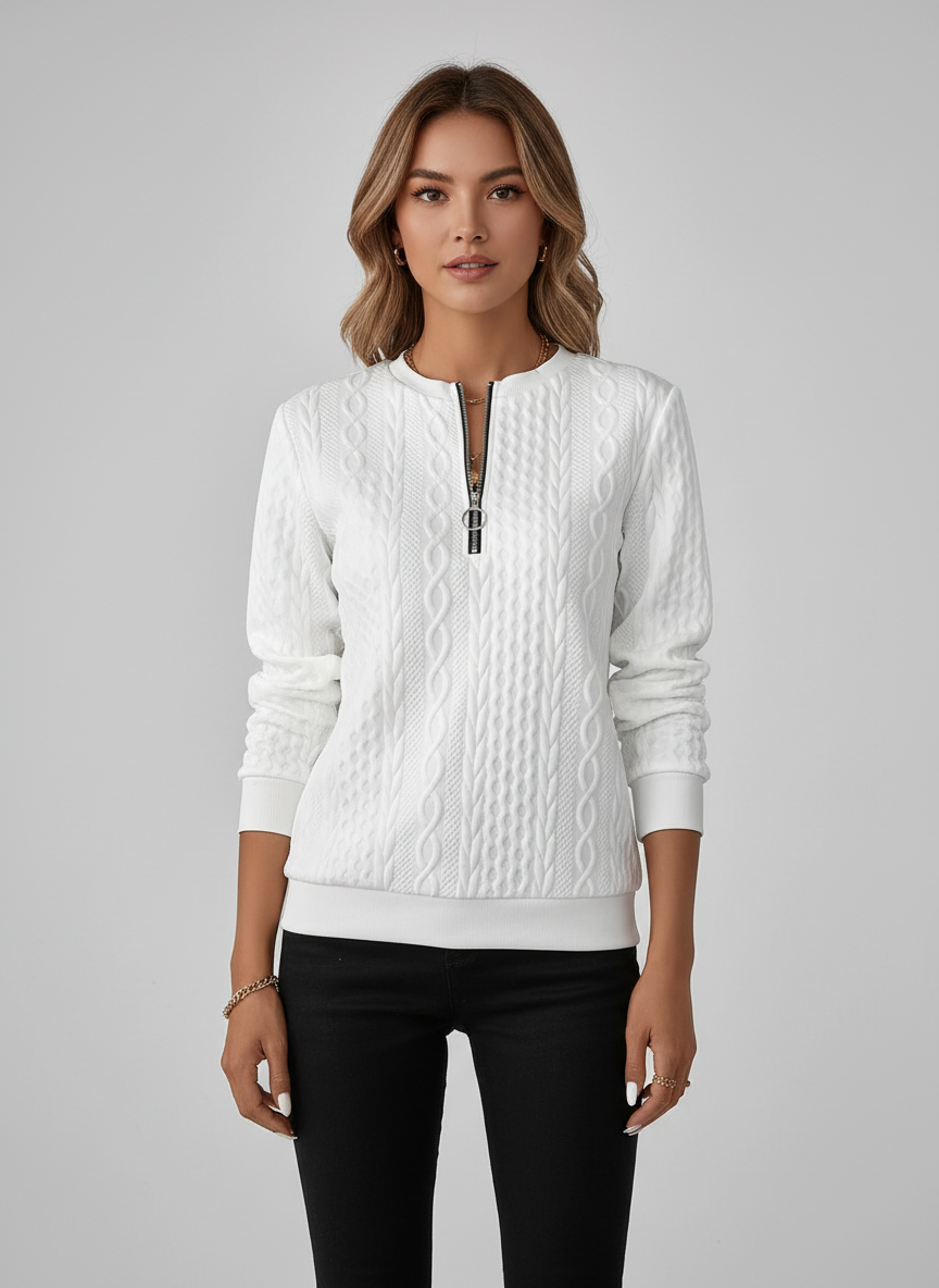 Dames Blend Trui met Kabelstructuur en Ritssluiting