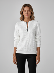 Dames Blend Trui met Kabelstructuur en Ritssluiting