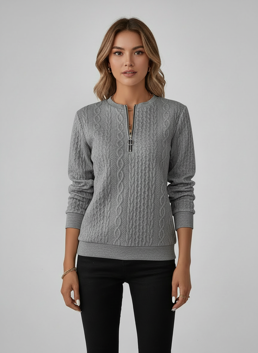Dames Blend Trui met Kabelstructuur en Ritssluiting
