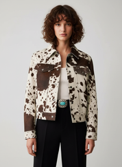 Luxe Koeienprint Lederen Jas voor Dames