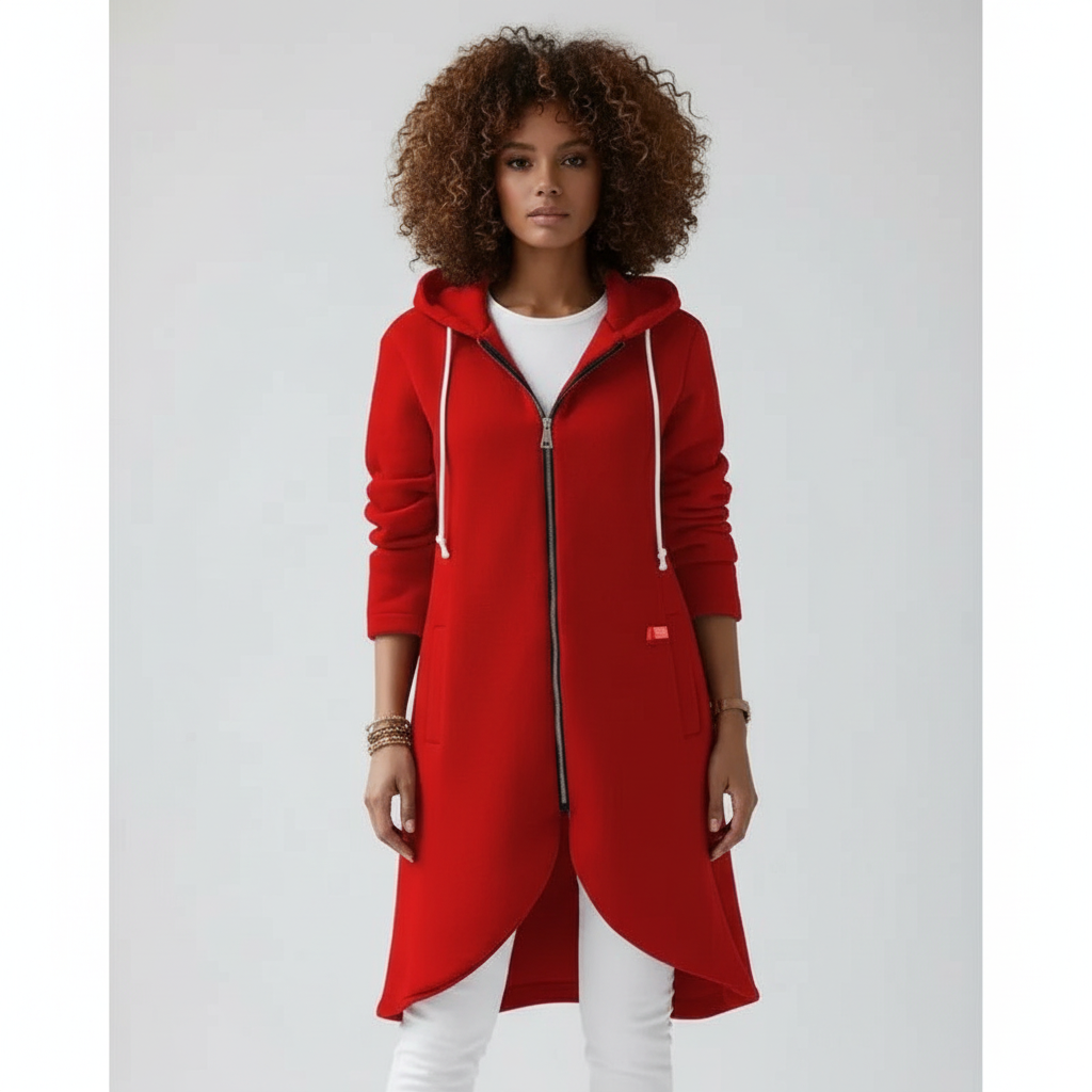 Lange Katoenmix Hoodiejas Dames met Asymmetrische Zoom