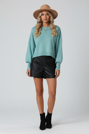 Gebreide Cropped Dames Top met Ballonmouwen
