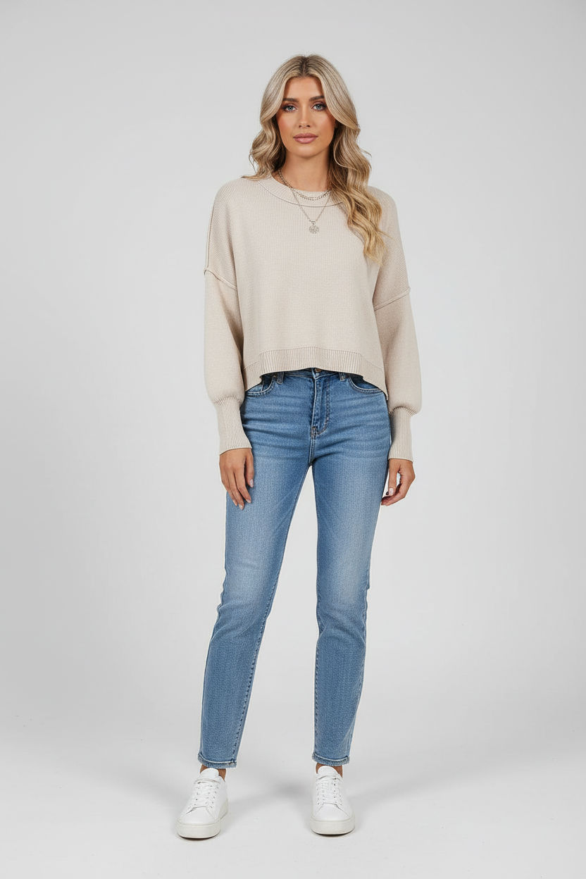 Gebreide Cropped Dames Top met Ballonmouwen