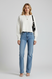 Gebreide Cropped Dames Top met Ballonmouwen