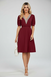 Luchtige Dames Jurk met Kant en Pofmouwen