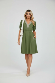 Luchtige Dames Jurk met Kant en Pofmouwen