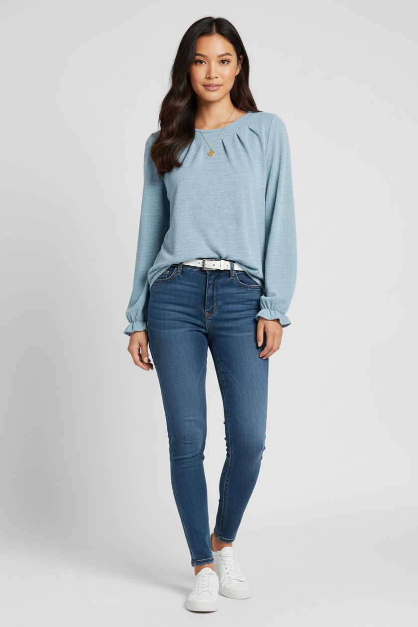 Gebreide Dames Top met Ruches en Relaxte Pasvorm