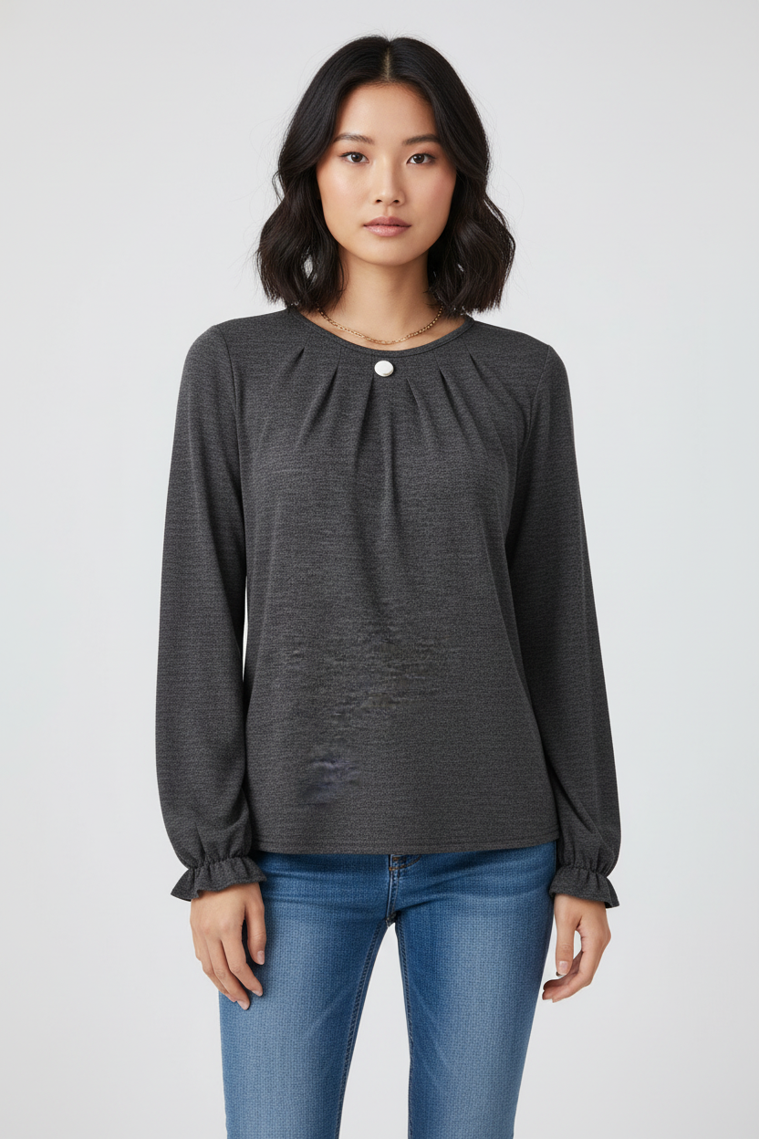 Gebreide Dames Top met Ruches en Relaxte Pasvorm