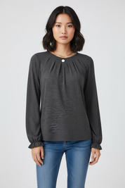 Gebreide Dames Top met Ruches en Relaxte Pasvorm